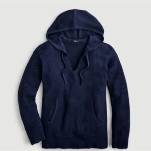 J.Crew Women's XL Navy Ribbed Cotton Cashmere Hoodie Split Neck
